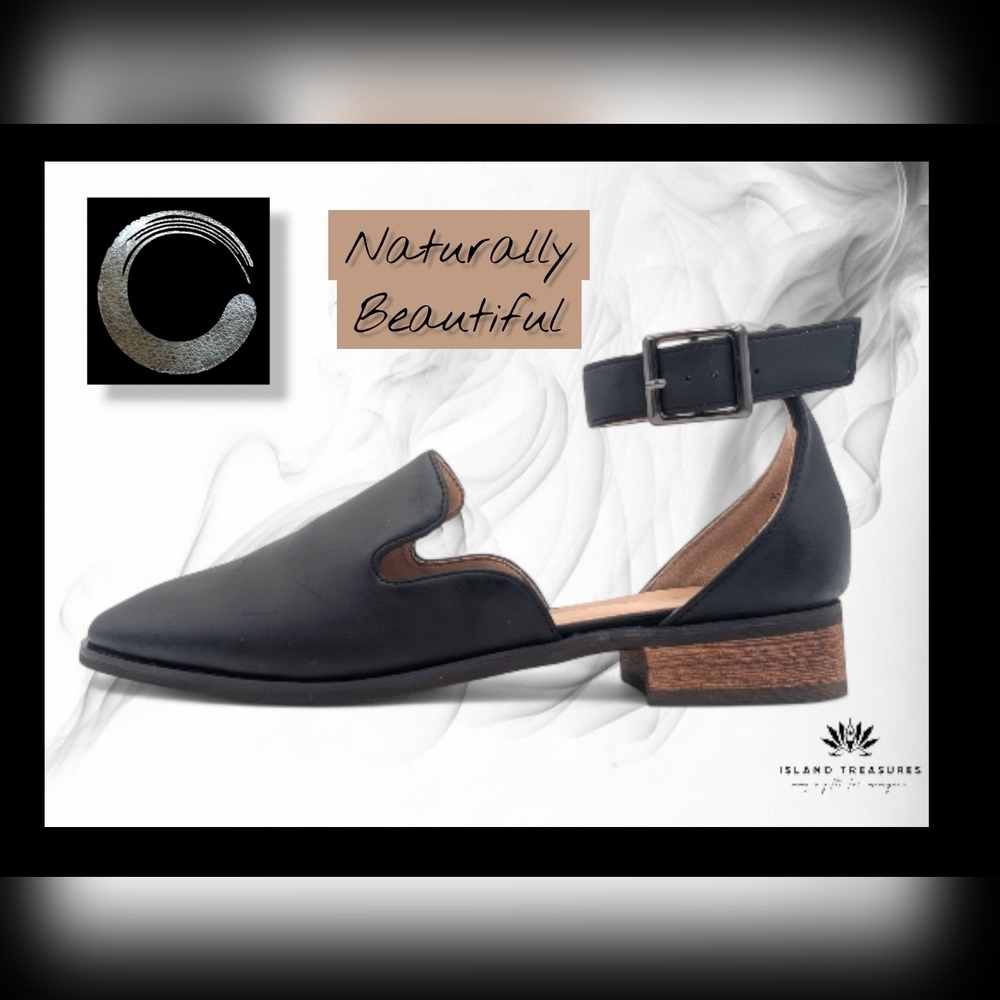 Journey Loreta Flat Sz 6 Black Elegant Women Shoe Silver Buckle Wide Ankle Strap